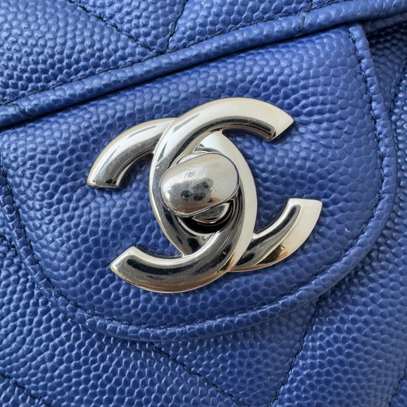 Chanel Medium Classic Flap CF in Chevron Quilted Blue Caviar and SHW