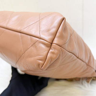 Chanel 22 Small Hobo Handbag in 23C Caramel Shiny Calfskin and AGHW