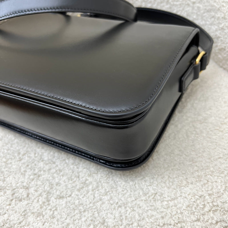 Celine Classique Triomphe Flap Bag in Noir Black Shiny Calfskin and GHW (Model: 187363BF4)