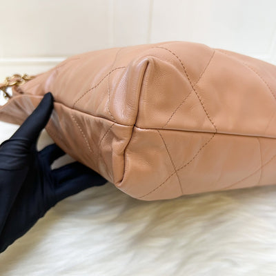 Chanel 22 Small Hobo Handbag in 23C Caramel Shiny Calfskin and AGHW