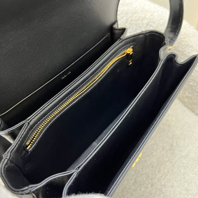 Celine Classique Triomphe Flap Bag in Noir Black Shiny Calfskin and GHW (Model: 187363BF4)