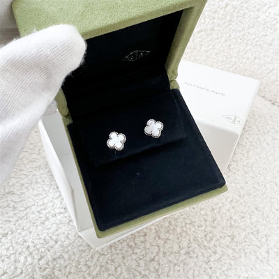 Van Cleef & Arpels VCA Sweet Alhambra Ear Studs with Mother-of-Pearl MOP in 18K White Gold