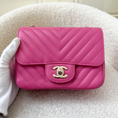 Chanel Classic Square Mini Flap in Chevron 19C Pink Lambskin LGHW