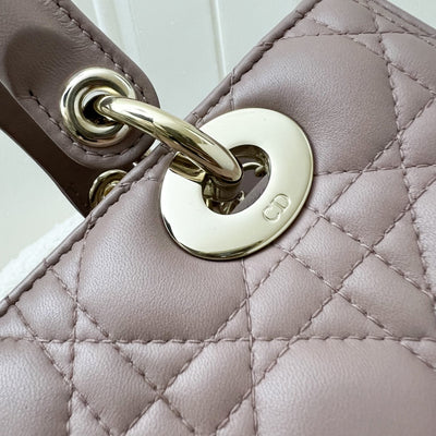 Dior Medium Lady Dior in Blush Pink Lambskin and LGHW (New Version with Adjustable Strap)