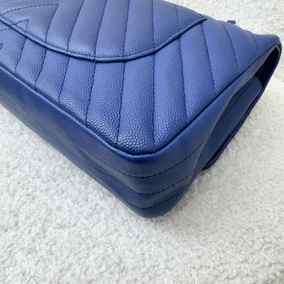 Chanel Medium Classic Flap CF in Chevron Quilted Blue Caviar and SHW