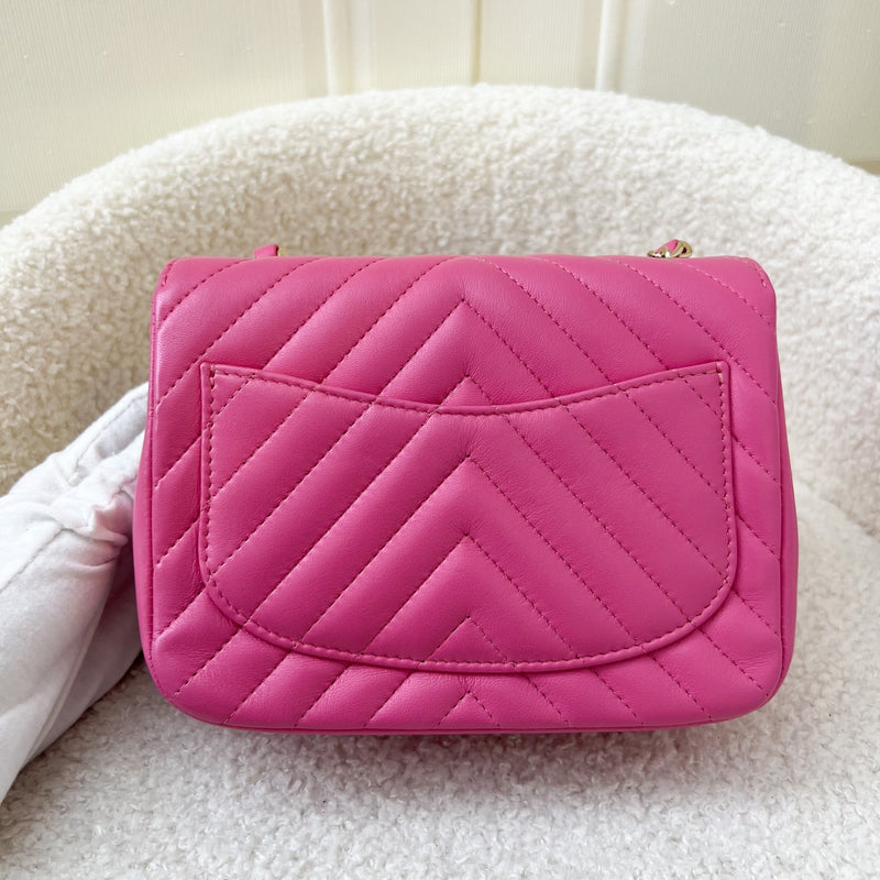 Chanel Classic Square Mini Flap in Chevron 19C Pink Lambskin LGHW