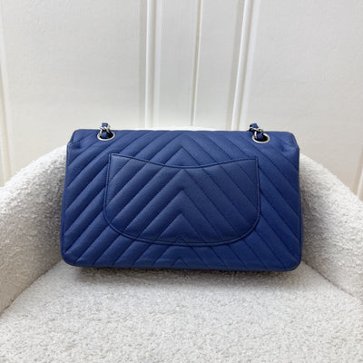 Chanel Medium Classic Flap CF in Chevron Quilted Blue Caviar and SHW