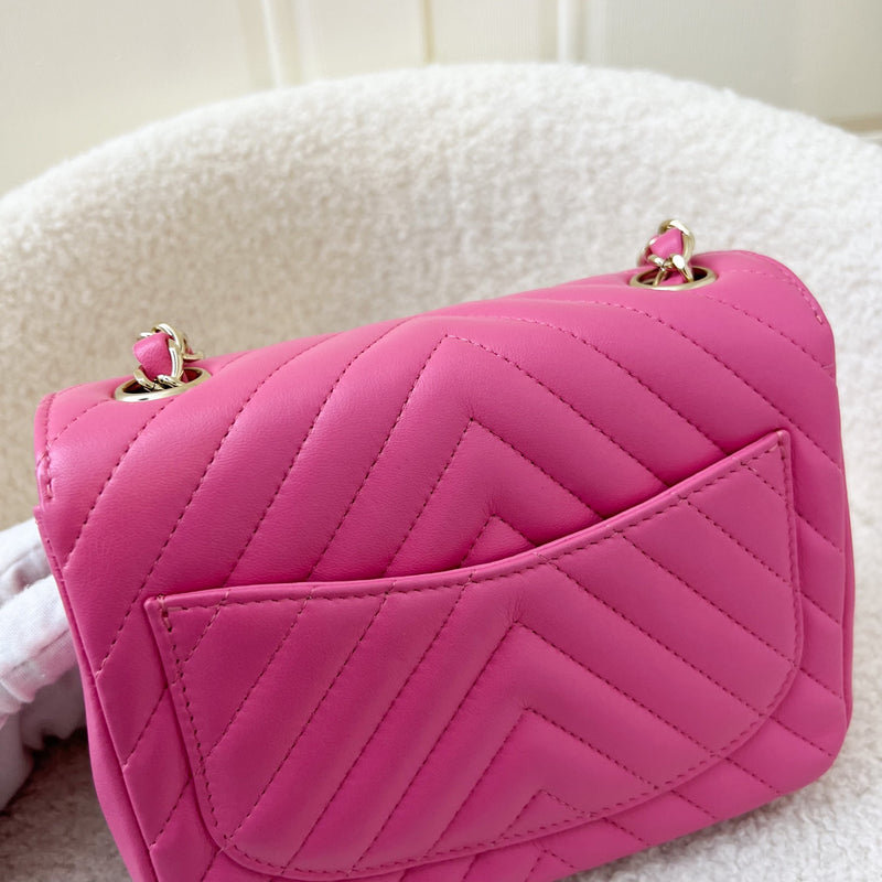 Chanel Classic Square Mini Flap in Chevron 19C Pink Lambskin LGHW