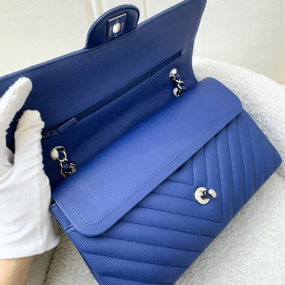 Chanel Medium Classic Flap CF in Chevron Quilted Blue Caviar and SHW