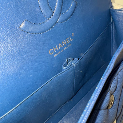 Chanel Medium Classic Flap CF in Chevron Quilted Blue Caviar and SHW