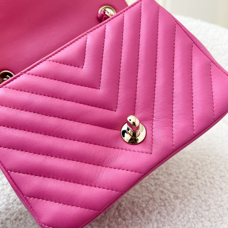 Chanel Classic Square Mini Flap in Chevron 19C Pink Lambskin LGHW