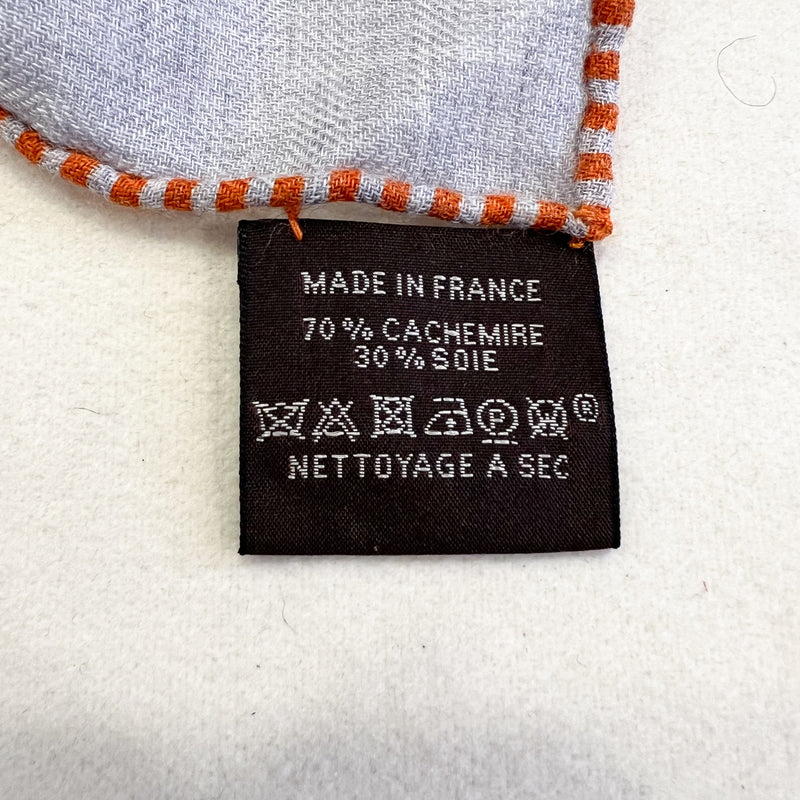 Hermes 140cm Scarf Shawl in Horse Club Gris Chine / Orange / Bleu Cashmere and Silk