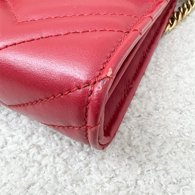 Gucci Marmont Wallet on Chain WOC in Red Calfskin AGHW