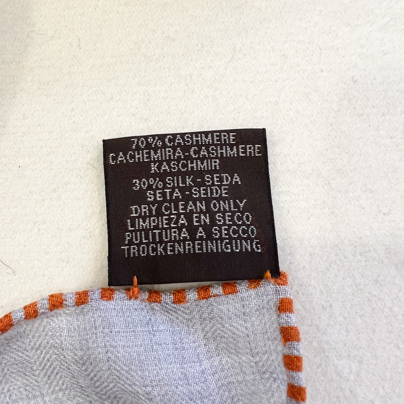 Hermes 140cm Scarf Shawl in Horse Club Gris Chine / Orange / Bleu Cashmere and Silk