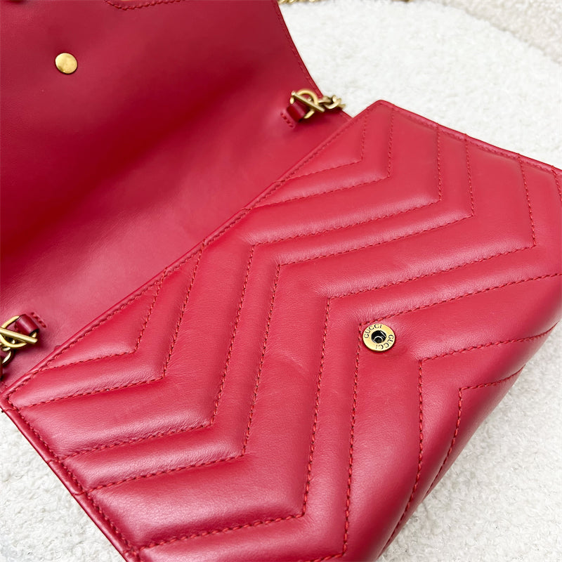 Gucci Marmont Wallet on Chain WOC in Red Calfskin AGHW