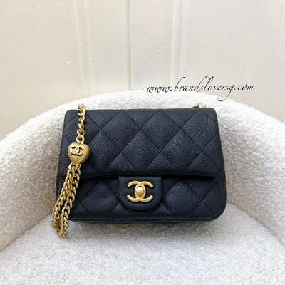 Chanel 24P Heart Adjustable Chain Small / Mini 20cm Flap Bag in Black Caviar AGHW