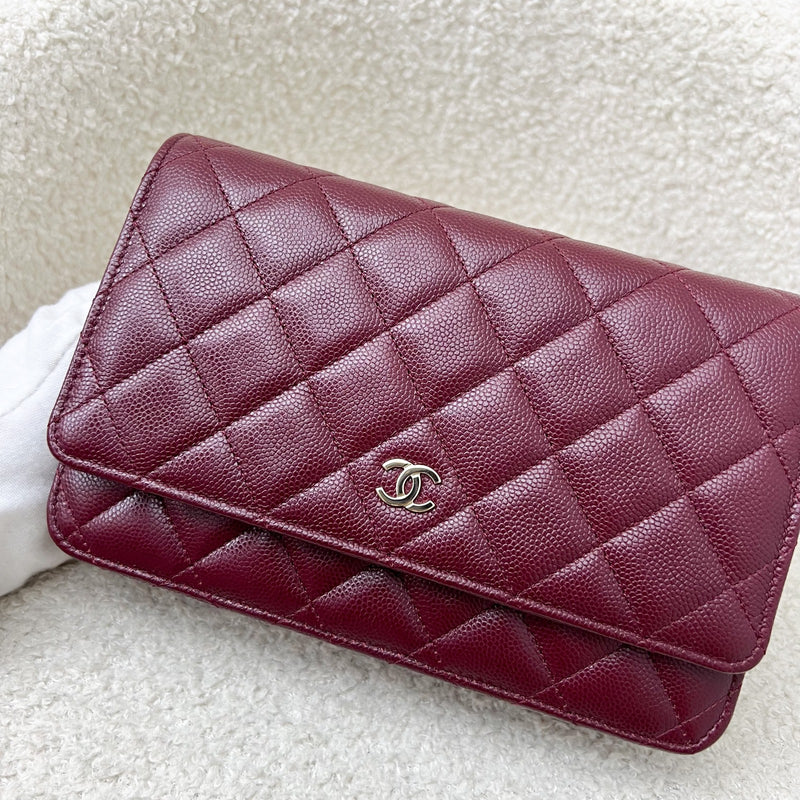 Chanel Classic Wallet on Chain WOC in 22K Burgundy Red Caviar and GHW