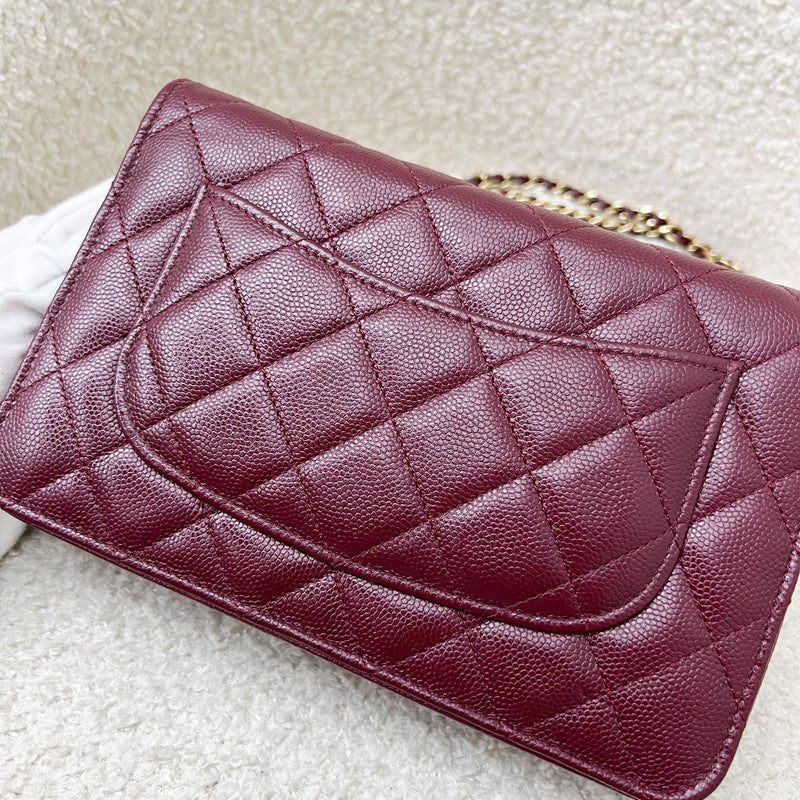 Chanel Classic Wallet on Chain WOC in 22K Burgundy Red Caviar and GHW