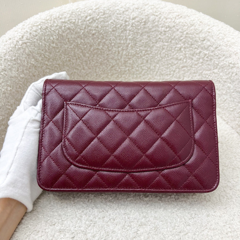 Chanel Classic Wallet on Chain WOC in 22K Burgundy Red Caviar and GHW