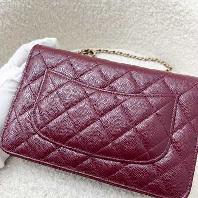 Chanel Classic Wallet on Chain WOC in 22K Burgundy Red Caviar and GHW