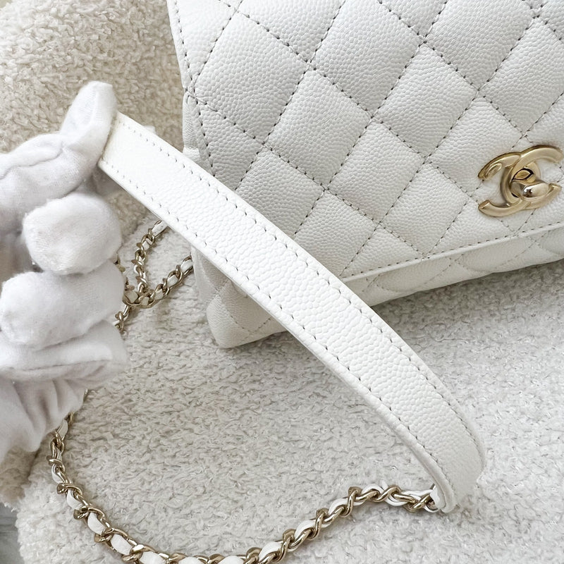 Chanel Small 24cm Coco Handle in White Caviar and LGHW (Model: A92990)