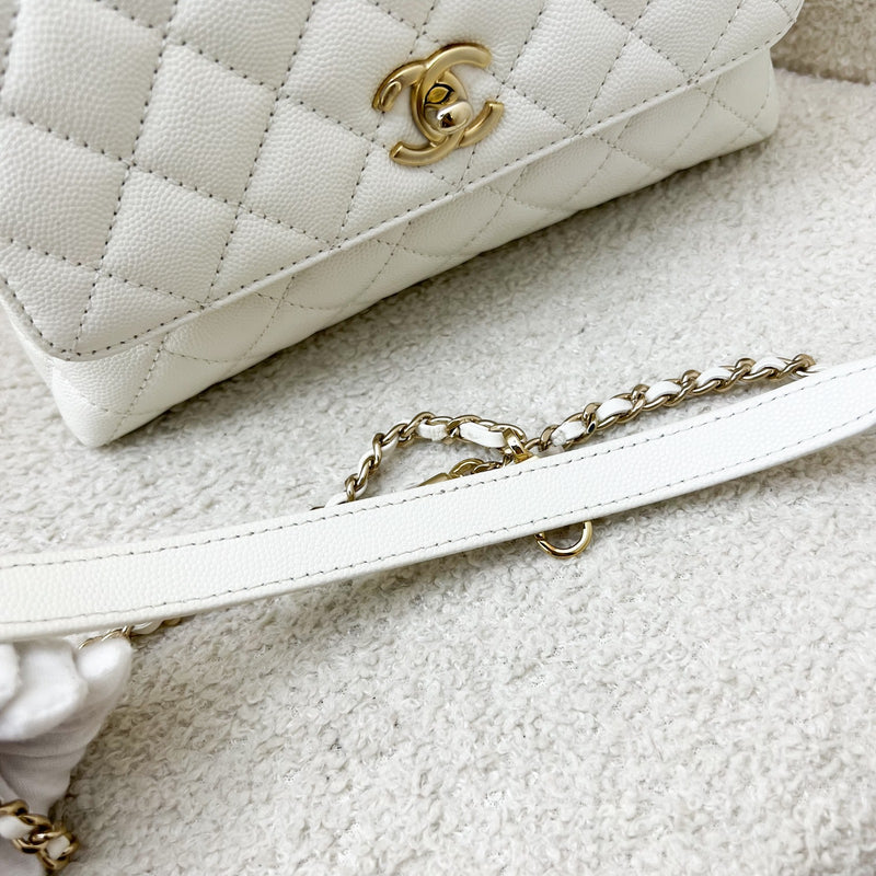 Chanel Small 24cm Coco Handle in White Caviar and LGHW (Model: A92990)