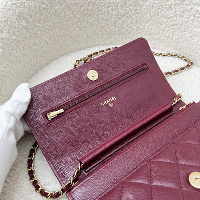 Chanel Classic Wallet on Chain WOC in 22K Burgundy Red Caviar and GHW