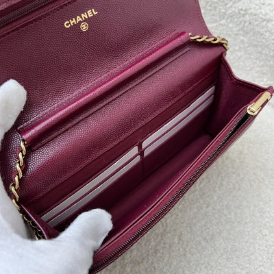 Chanel Classic Wallet on Chain WOC in 22K Burgundy Red Caviar and GHW