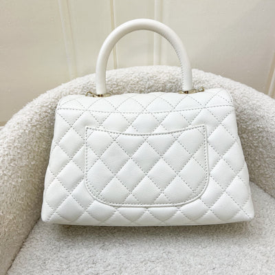 Chanel Small 24cm Coco Handle in White Caviar and LGHW (Model: A92990)