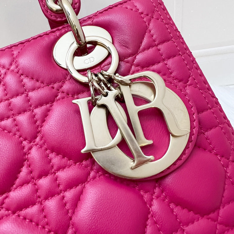 Dior Medium Lady Dior in Fuchsia Pink Lambskin and LGHW