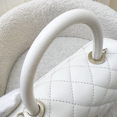 Chanel Small 24cm Coco Handle in White Caviar and LGHW (Model: A92990)