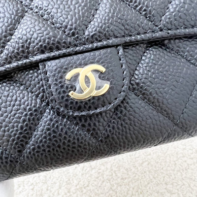 Chanel Classic Medium Trifold Wallet in Black Caviar LGHW