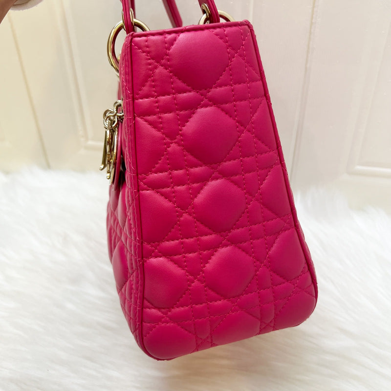 Dior Medium Lady Dior in Fuchsia Pink Lambskin and LGHW