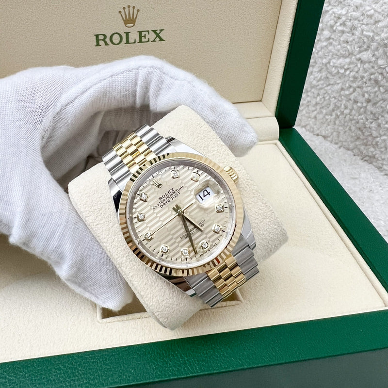 Rolex Datejust 36, with Gold Dial, 10 Diamond Markers, 18K Golden Fluted Bezel with Gold and Oystersteel Jubilee Bracelet (126233)