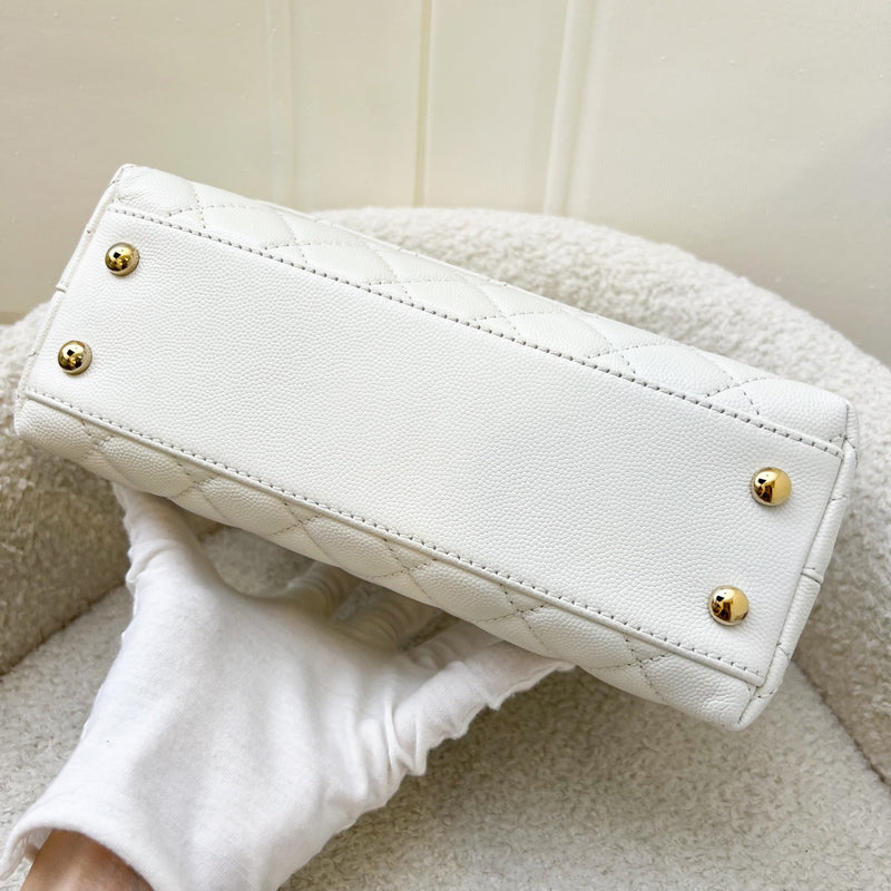 Chanel Small 24cm Coco Handle in White Caviar and LGHW (Model: A92990)