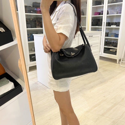 Hermes Lindy 30 in Noir Black Clemence Leather and PHW
