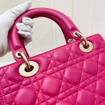 Dior Medium Lady Dior in Fuchsia Pink Lambskin and LGHW
