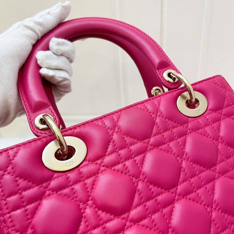 Dior Medium Lady Dior in Fuchsia Pink Lambskin and LGHW