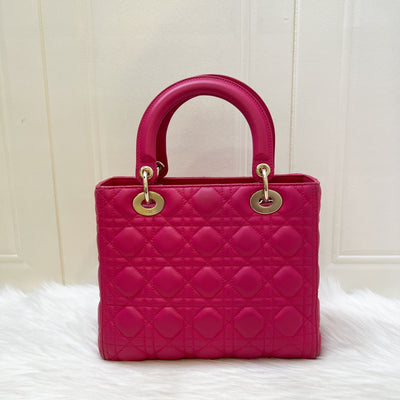 Dior Medium Lady Dior in Fuchsia Pink Lambskin and LGHW