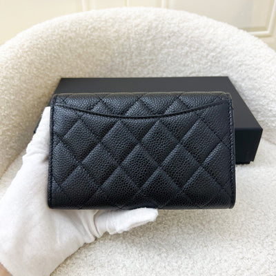 Chanel Classic Medium Trifold Wallet in Black Caviar LGHW