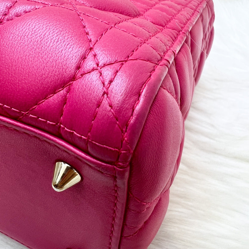 Dior Medium Lady Dior in Fuchsia Pink Lambskin and LGHW