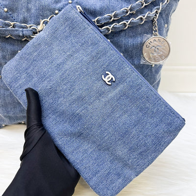 Chanel 22 Small Hobo Bag in 24S Studded Washed Denim and SHW (Model: AS3260)
