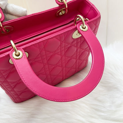 Dior Medium Lady Dior in Fuchsia Pink Lambskin and LGHW