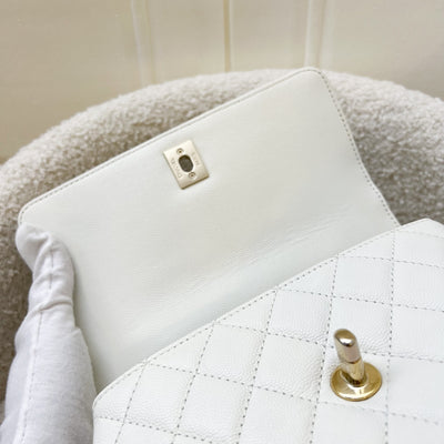 Chanel Small 24cm Coco Handle in White Caviar and LGHW (Model: A92990)