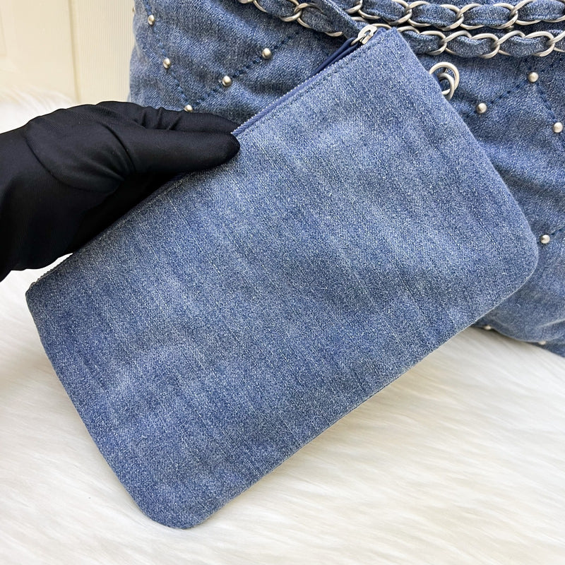 Chanel 22 Small Hobo Bag in 24S Studded Washed Denim and SHW (Model: AS3260)