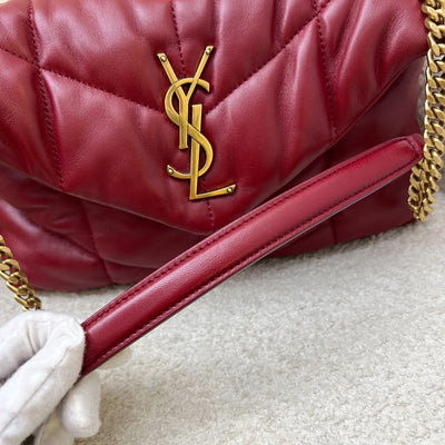 Saint Laurent YSL Small Loulou Puffer Bag in Raspberry Red Lambskin and GHW
