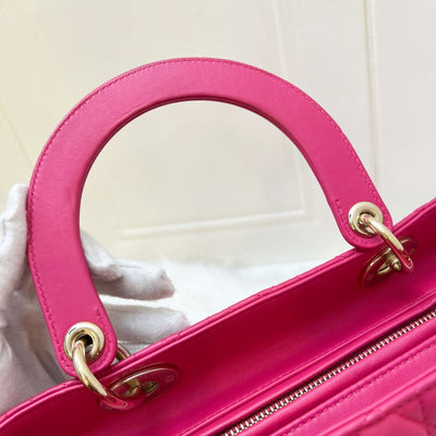 Dior Medium Lady Dior in Fuchsia Pink Lambskin and LGHW