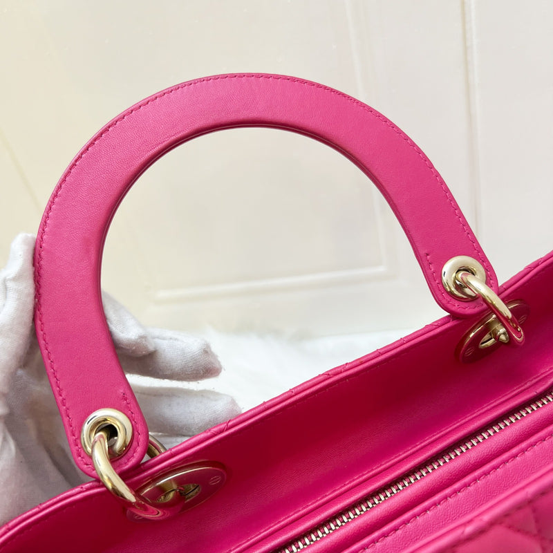 Dior Medium Lady Dior in Fuchsia Pink Lambskin and LGHW