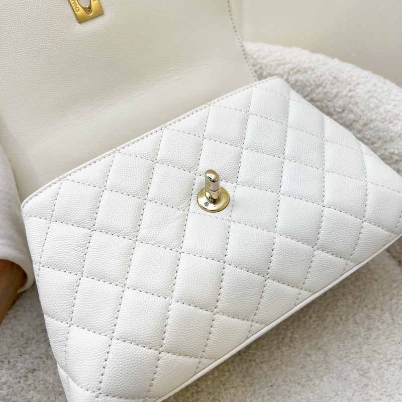 Chanel Small 24cm Coco Handle in White Caviar and LGHW (Model: A92990)