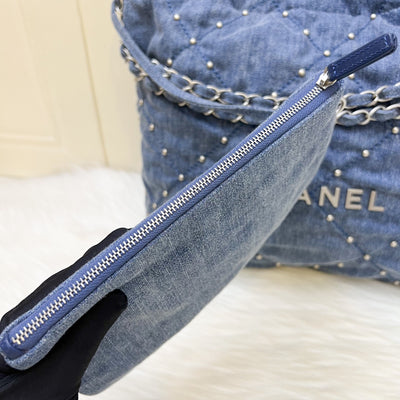 Chanel 22 Small Hobo Bag in 24S Studded Washed Denim and SHW (Model: AS3260)